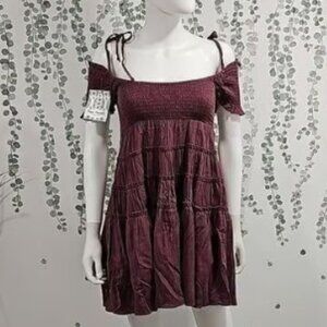 Free People Women's Happy With You Cold Shoulder Minidress Burgundy Size XL